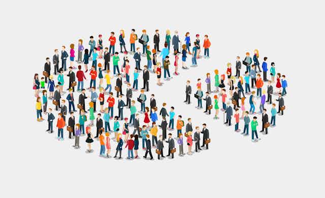 Illustration of a fraction of society breaking away from the rest.