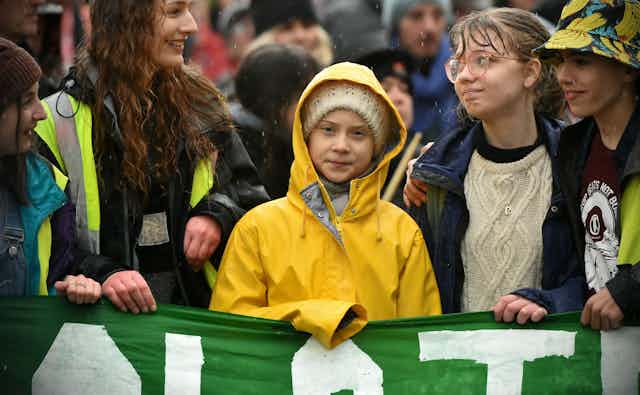 La militante écologiste Greta Thunberg se joint aux manifestants lors d'un rassemblement de la Bristol Youth Strike 4 Climate (BYS4C) dans le centre-ville.
