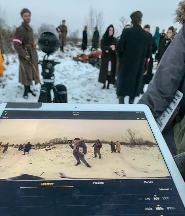 A snowy film set