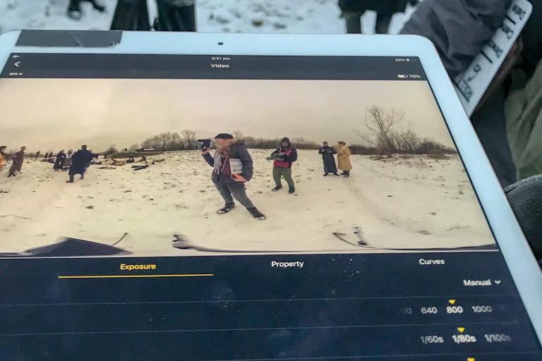 A snowy film set