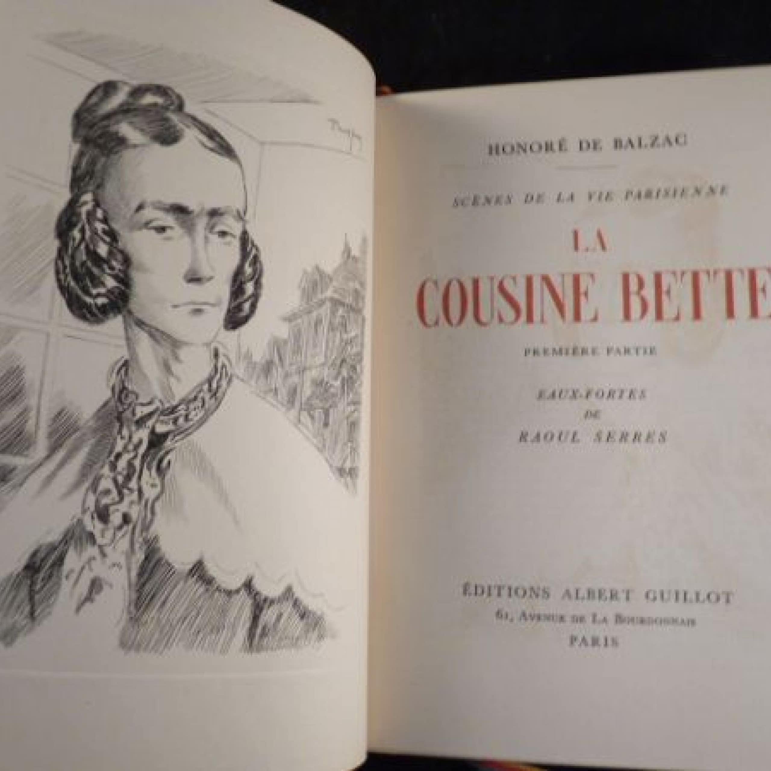 La page de garde du roman La cousine Bette de Balzac, avec une illustration à gauche.