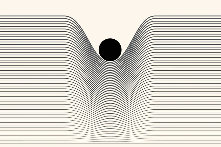 an illustration of a black dot weighing down a series of lines