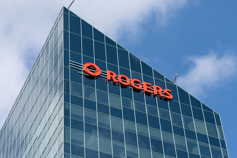 A tall building with the Rogers logo on the front