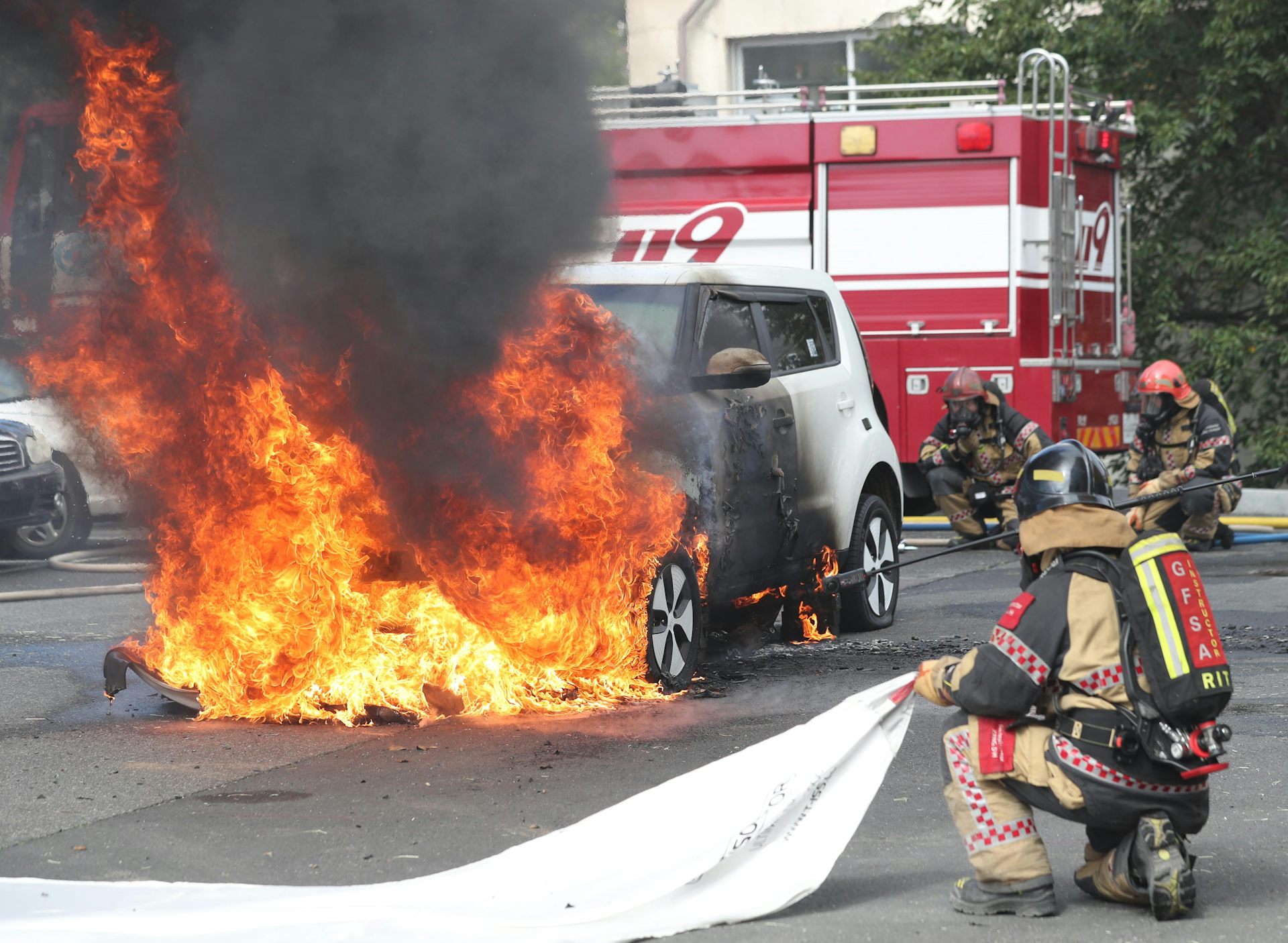 Electric vehicle fires are very rare. The risk for petrol and