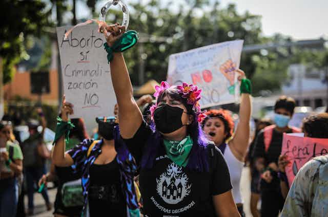 Women march in Acapulco, Mexico, to advocate for abortion rights.