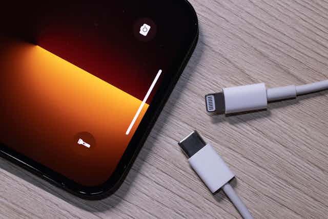 Lightning and USB-C connectors with iPhone.
