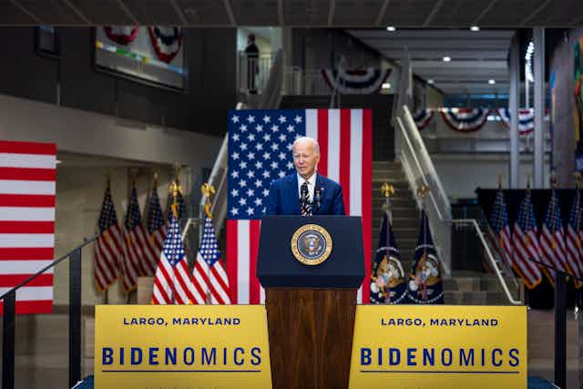 Joe Biden making a Bidenomics speech in Maryland