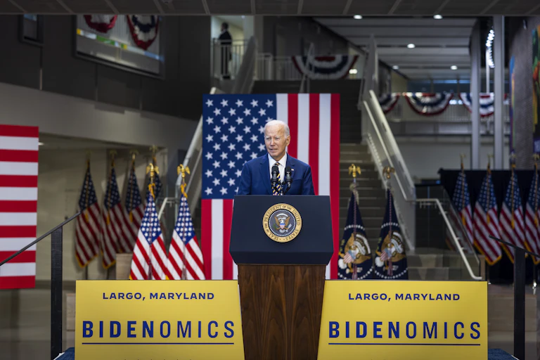 Joe Biden making a Bidenomics speech in Maryland