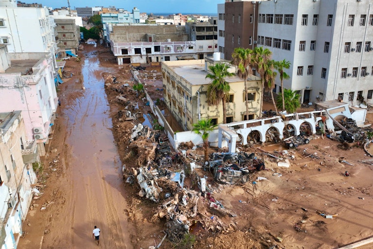 A view of flood damage in the Libyan city of Derna