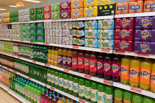 Sugary drinks in a supermarket