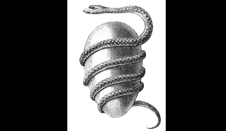 Représentation d'un oeuf enserré par un serpent