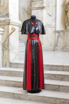 Black and red evening dress and cape