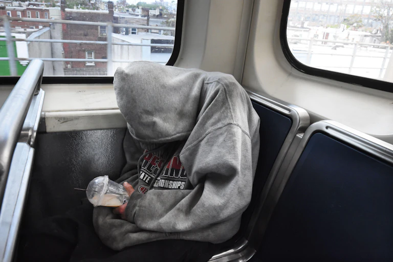A drug user 'nodding off'