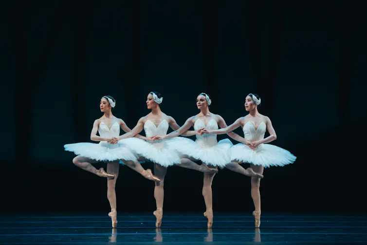 Production image: the dance of the cygnets.