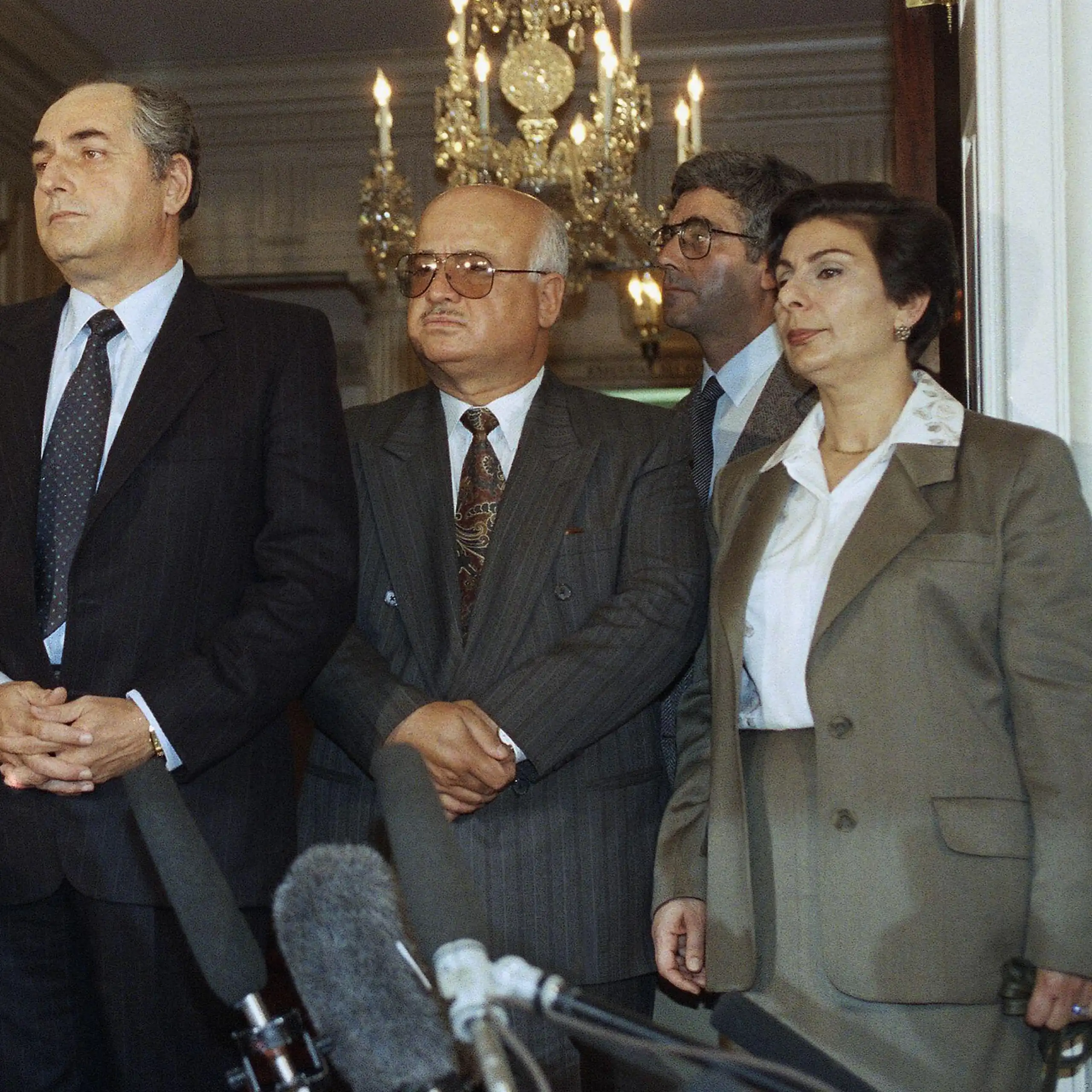 James Baker, Faisal Husseini, Zakaria Al-Agha, Sari Nusseibah and Hanan Ashrawi