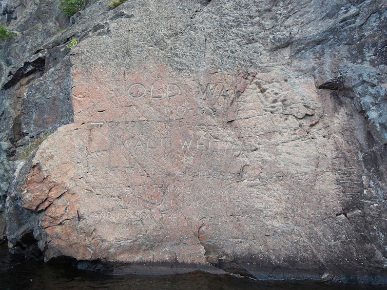 A carving seen in stone.