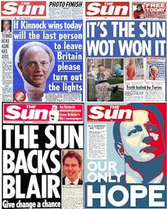 Four frontpages from The Sun newspaper