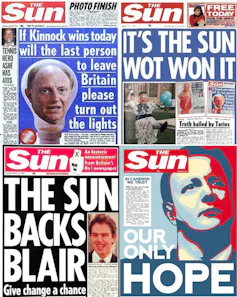 Four frontpages from The Sun newspaper