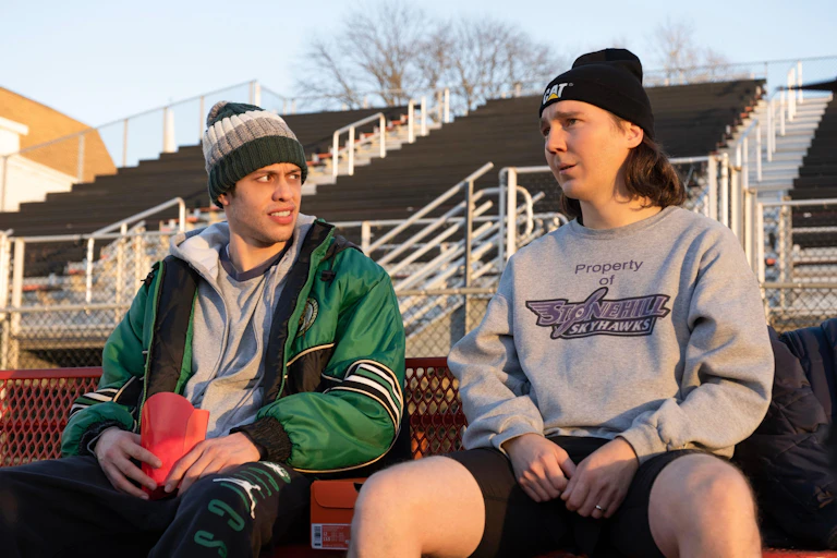 Pete Davidson and Paul Dano in a still from the movie Dumb Money.