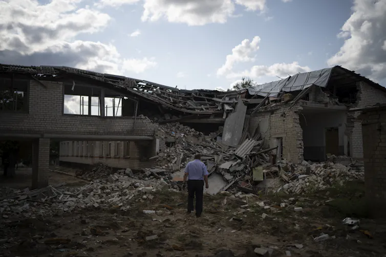 The rubble of a destroyed school.