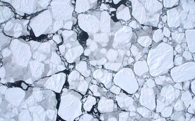 An aerial view of Antarctic sea ice.