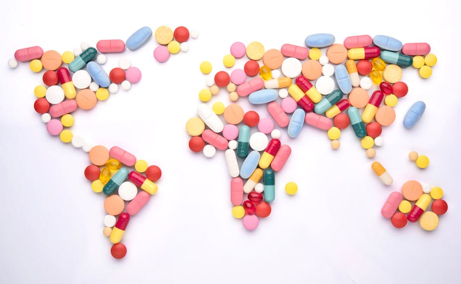 Carte du monde faite avec des pilules