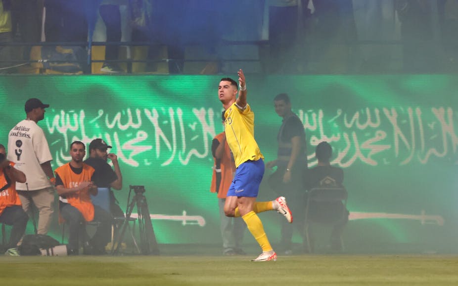 La vedette portugaise du club saoudien Nassr, Cristiano Ronaldo, célèbre un but lors d’un match à Riyad, le 22 septembre 2023. 
