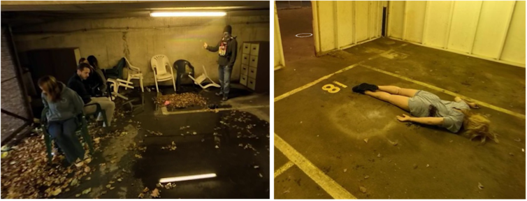 A screen capture from the immersive desktop virtual reality scenario, depicting a terrorist scenario.