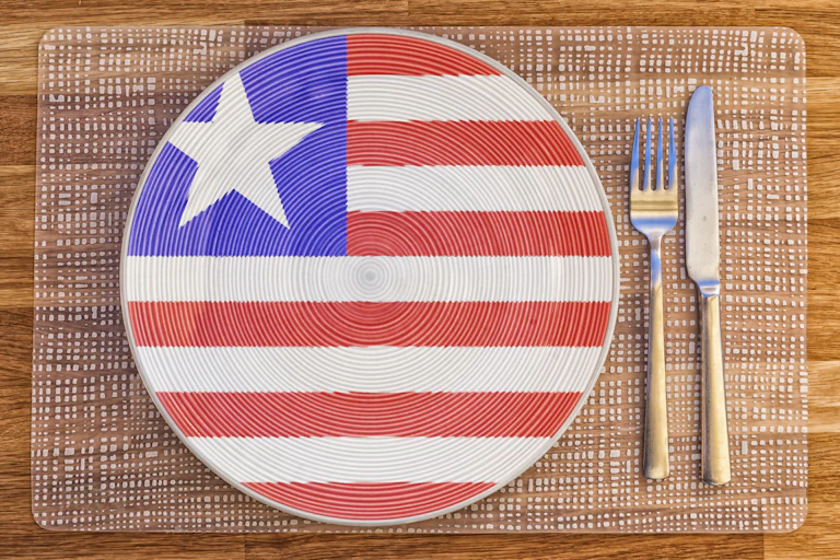 Plate with Liberia flag on it