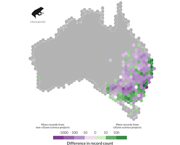 figure showing peron's tree frog locations from citizen science