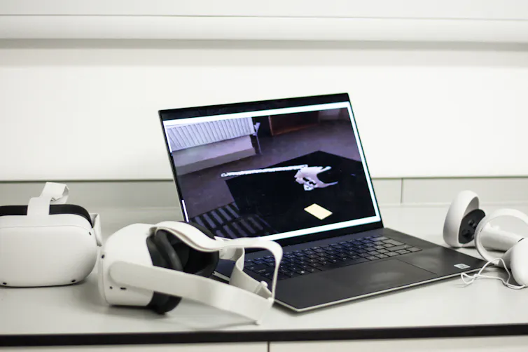 A set-up in the Virtual Reality Lab at the University of Winchester.
