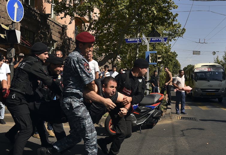 Protesters in the streets of Yerevan, Armenia, September 2023.