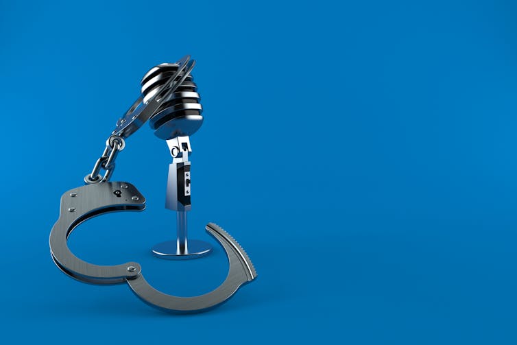 Microphone with handcuffs.
