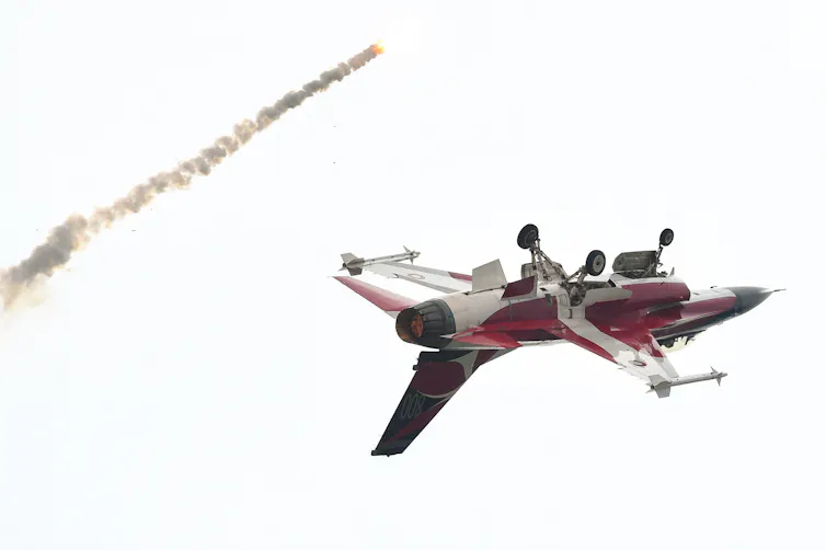 F-16 fighter jet at the Radom 2023 International air show in Poland, August 2023.