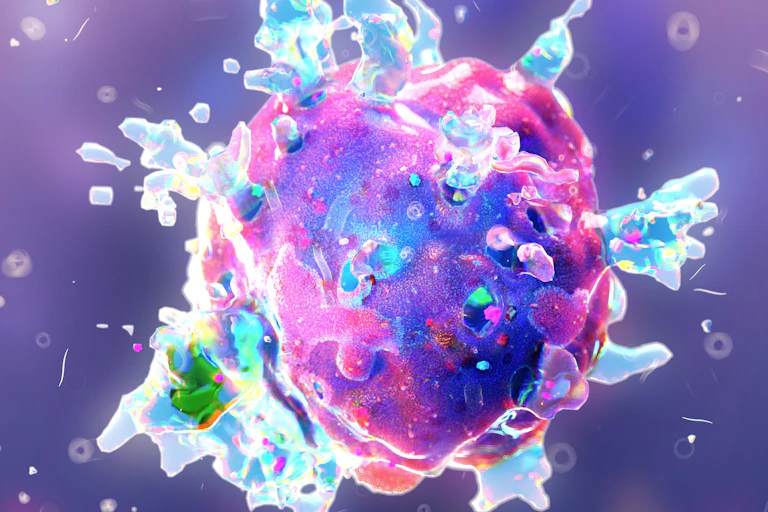Illustration of cell undergoing lysis