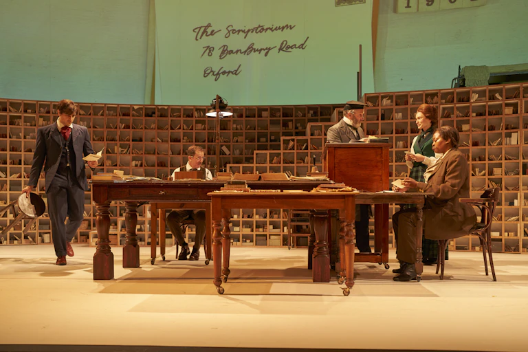 Production image, tables and books.