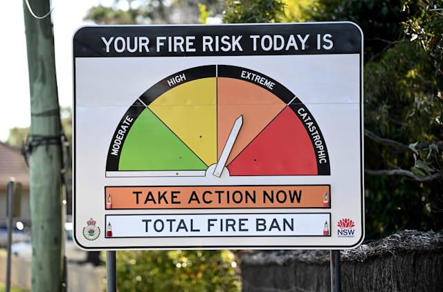 Fire risk sign pointing to extreme