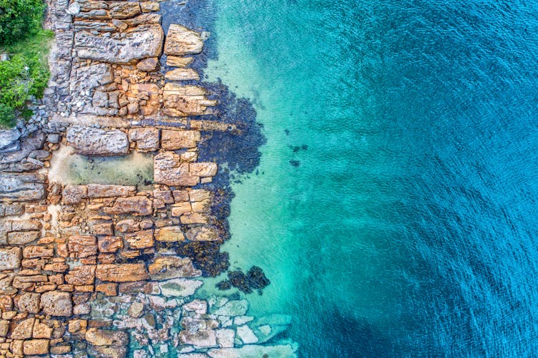 south coast New South wales rocky shore from drone