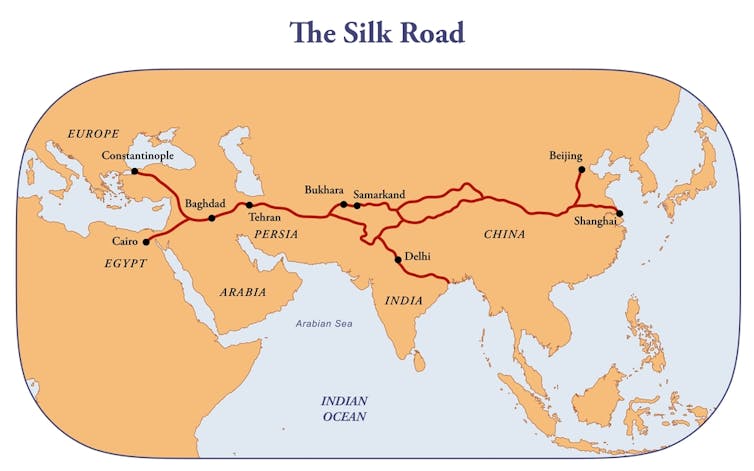 A map showing China's historical trade routes.