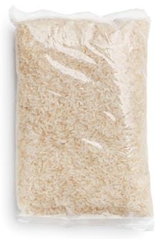A large bag of rice in a plastic bag.