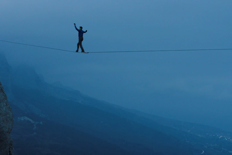 Tightrope walker in action.