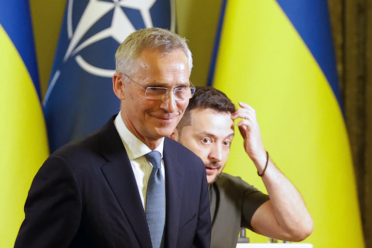 Nato secretary general, Jens Stoltenberg, with Ukrainian president, Volodymyr Zelensky.
