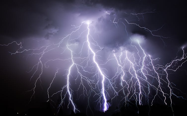 Lightening in a dark sky.