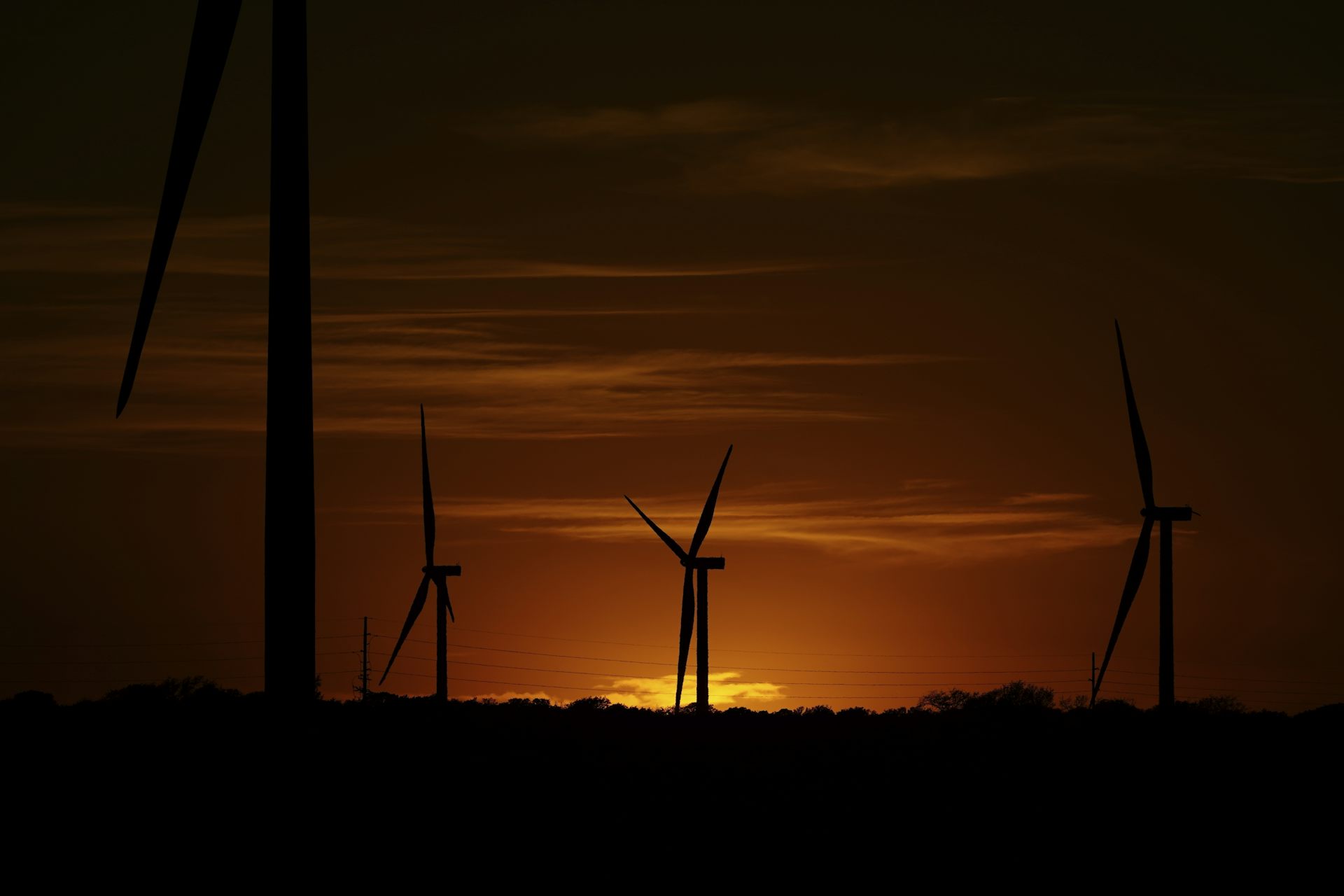 Wind farm at sunset in Del Rio, Texas