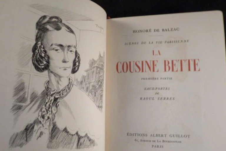 La page de garde du roman La cousine Bette de Balzac, avec une illustration à gauche.
