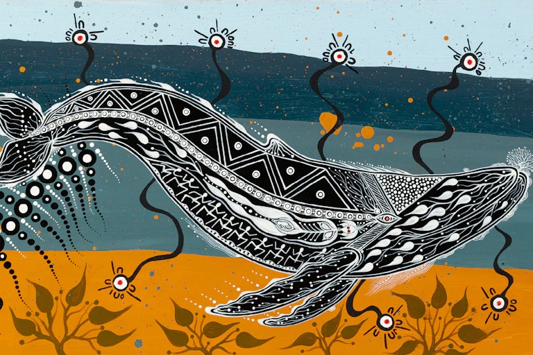 First Nations painting of humpback whale