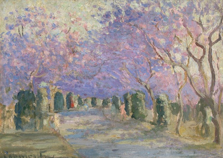 Oil painting, purple trees