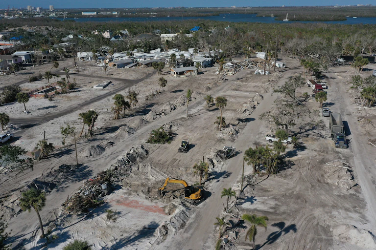 Bare sandy lots divided by palm trees
