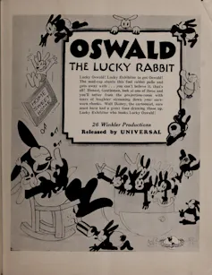 A black and white advert for Oswald the Lucky Rabbit.