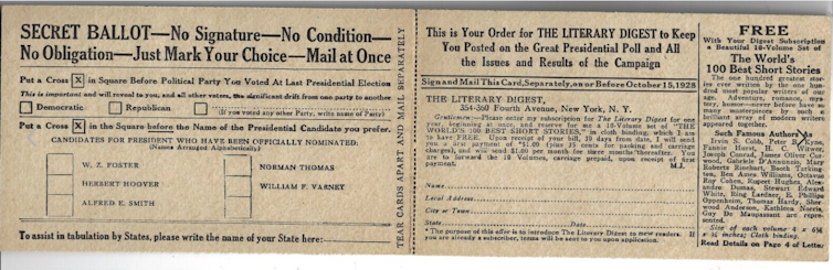 A presidential poll on a double postcard.